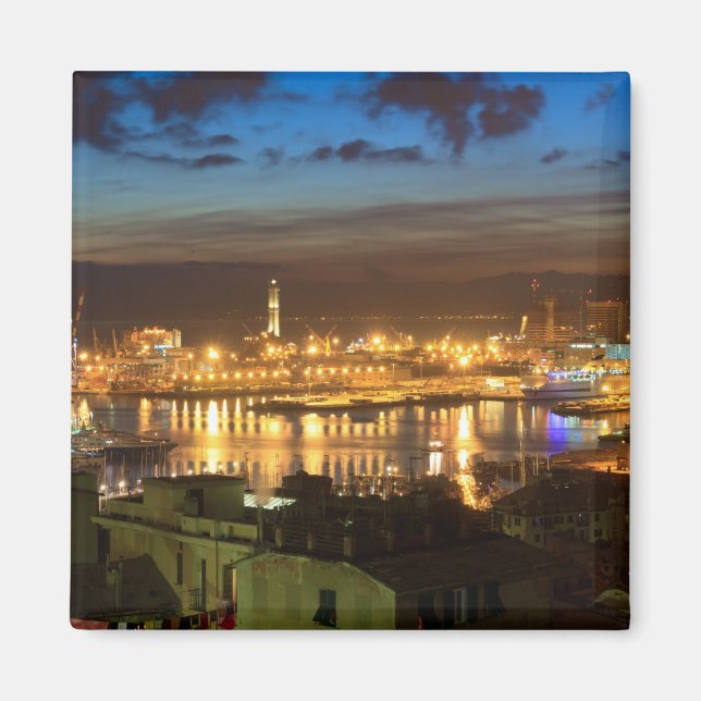 Genova och hamnen på kvällen magnet (Framsidan)