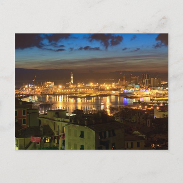 Genova och hamnen på kvällen vykort (Framsida)