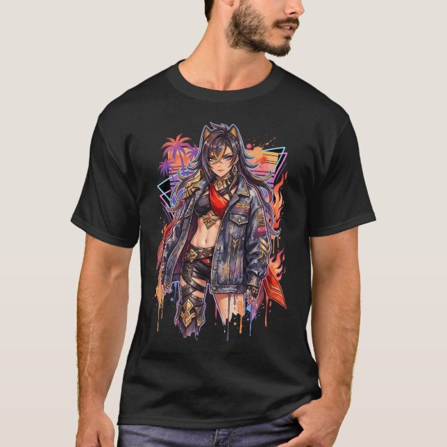 Genshin Dehya Flame Mane Eremite Vaporwave Retro P T Shirt (Framsida)