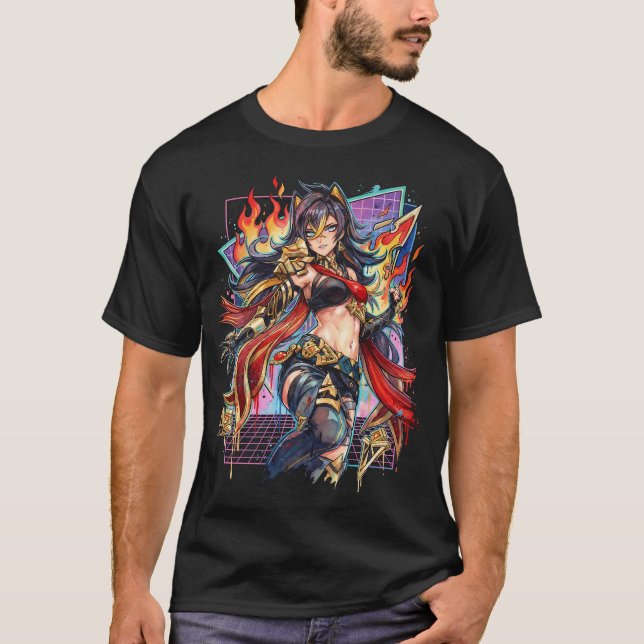 Genshin Dehya Långt Mörkt Guldstrimmigt Hår Vapor T Shirt (Framsida)