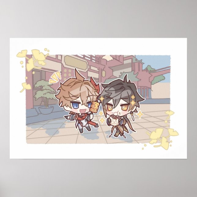 Genshin Impact Chibi A Date of Childe and Zhongli Poster (Framsidan)