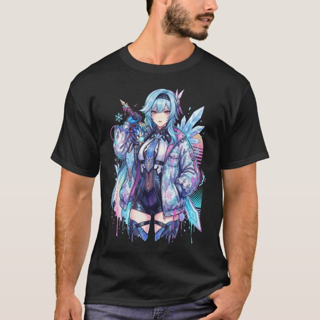 Genshin Impact Eula Vaporwave Estetik Neon Synth T Shirt (Framsida)