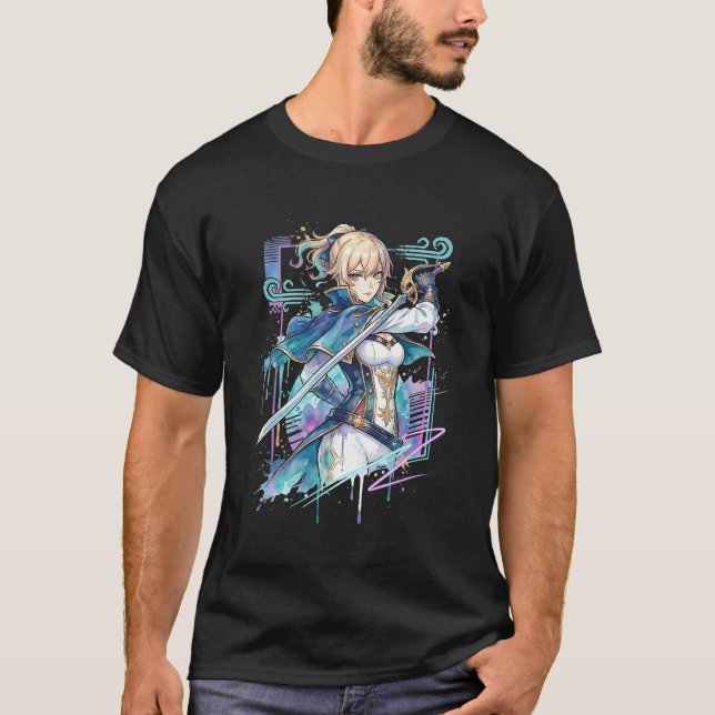 Genshin Impact Jean Vit Blå Outfit Favonian Dev T Shirt (Framsida)