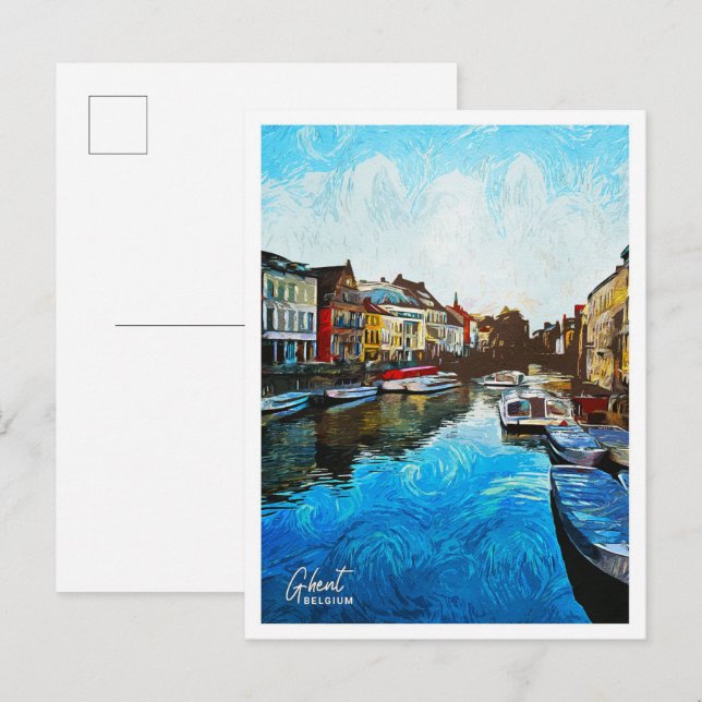 Gent Belgium Bevackra Oljemålning City Vykort (Fram/baksida)