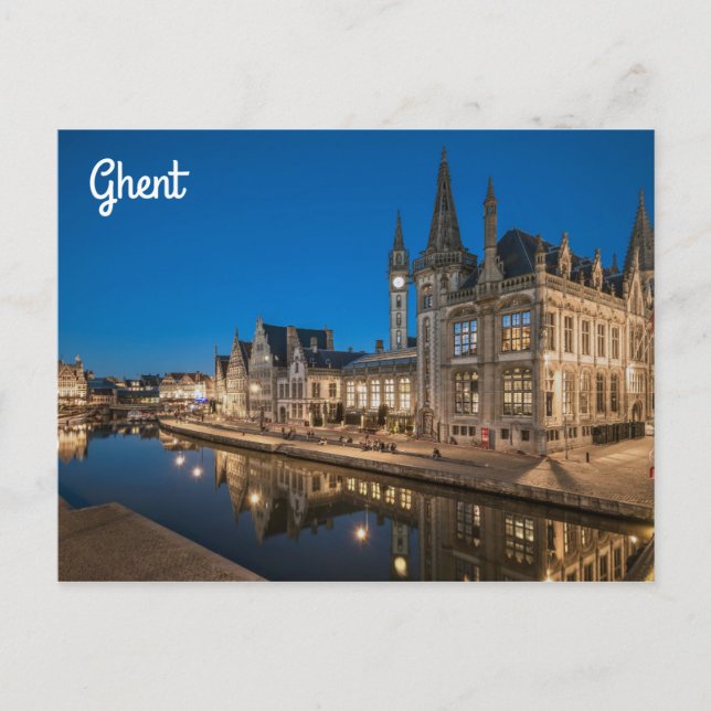 Gent Belgium Cityscape i nattfoto Vykort (Framsida)