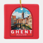 Gent Belgium Travel Art Vintage Julgransprydnad Keramik<br><div class="desc">Färgåtervektorns rörelsemodeller. Gent är välkänt för sina stora offentliga torg- och marknadsplatser,  där Vrijdagmarkt (nedan kallad Fredag-marknaden) är centrum för medeltiden.</div>