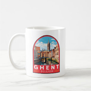 Gent Belgium Travel Art Vintage Kaffemugg