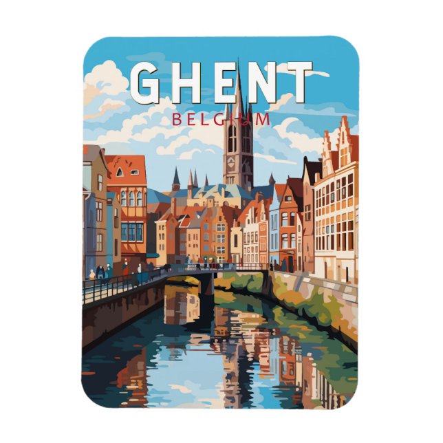 Gent Belgium Travel Art Vintage Magnet (Vertikal)