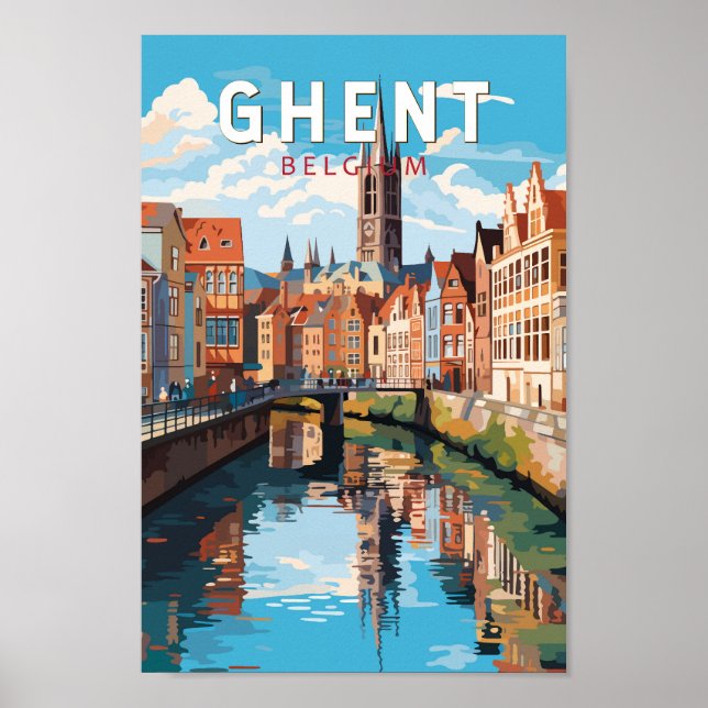 Gent Belgium Travel Art Vintage Poster (Framsidan)