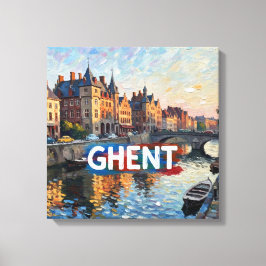 Gent Kanal Reflektioner Stadssiluett Canvas Konst