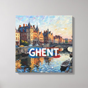 Gent Kanal Reflektioner Stadssiluett Canvas Konst