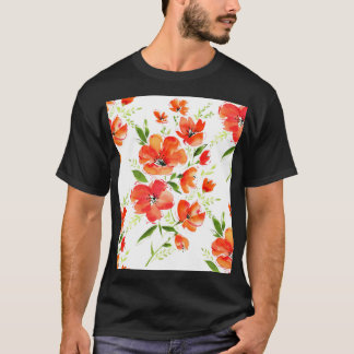 Gentemot Orange Poppies Watercolor Mönster T Shirt