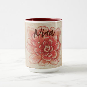 Gentemot Rosa Flower art Mugg