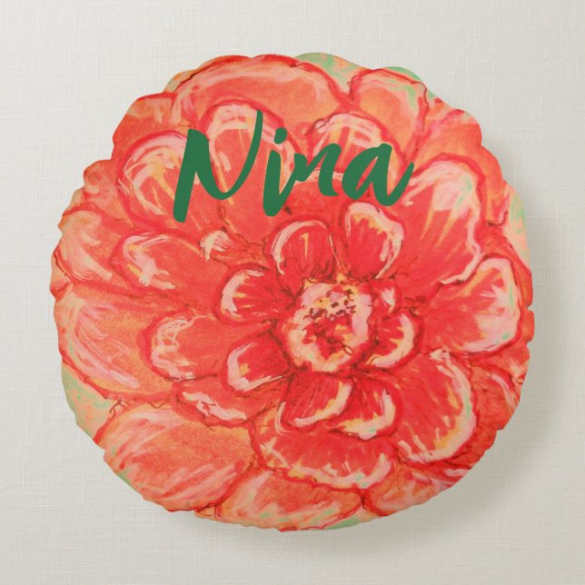 Gentemot Rosa Flower art Rund Kudde (Framsidan)