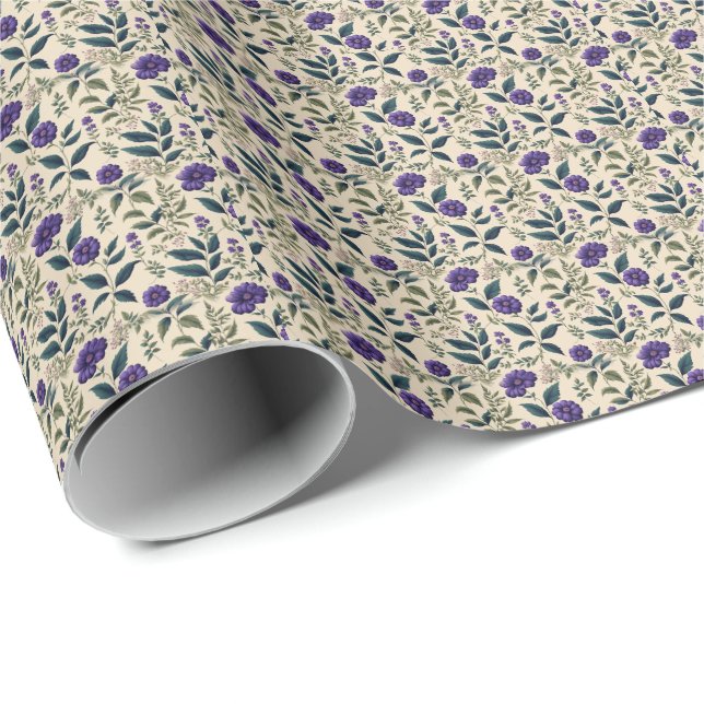 Gentian Blå Vintage Blommig Presentpapper (Rullad Hörn)