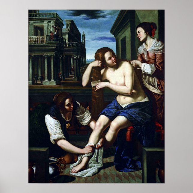 Gentileschi - Bathsheba vid hennes bath 1638 Poster (Framsidan)
