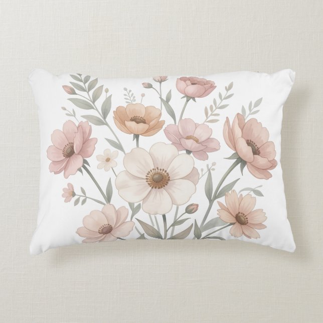 Gentle Anemone Bouquet Watercolor Softness Prydnadskudde (Framsidan)