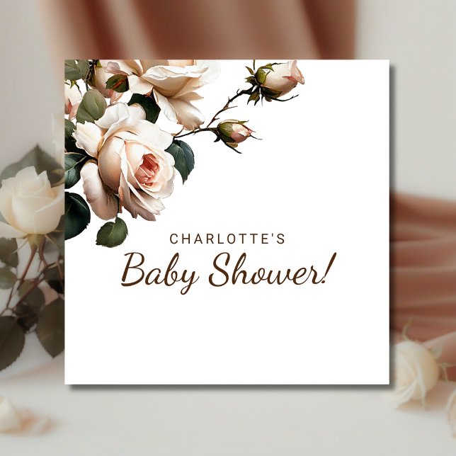 Gentle Beige Ro Girl Baby Shower Pappersservett (Gentle Girl Baby Shower napkins!)