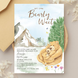 Gentle Beige Watercolor Bear Family Baby Shower Inbjudningar