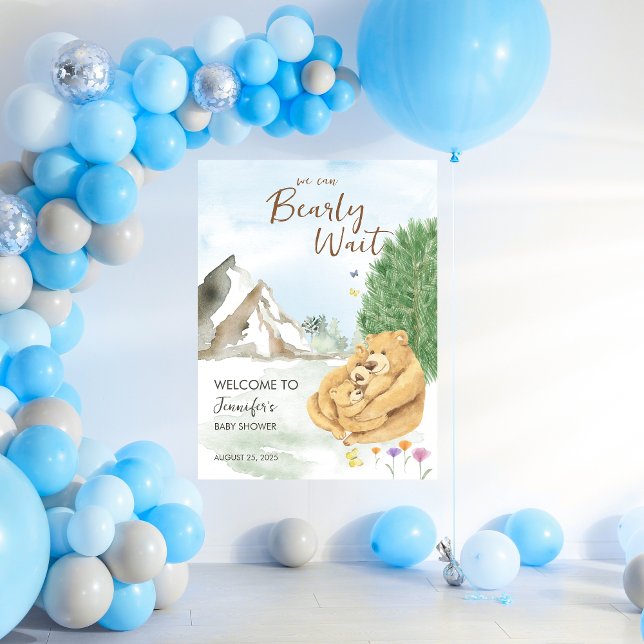 Gentle Beige Woodland Bear Baby Välkommen Poster (Skapare uppladdad)