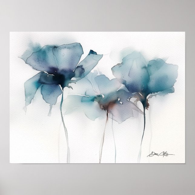 Gentle Blåa blommor Poster (Framsidan)