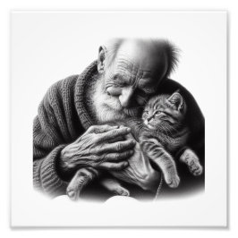 Gentle Bond: Äldre man utnyttjar Kitten Wall Art Fototryck