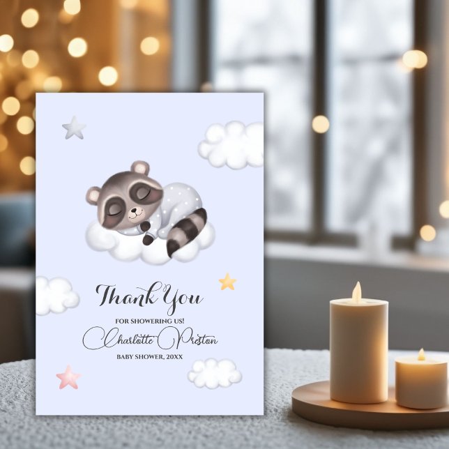 Gentle Boy Raccoon Baby Shower Tack Kort (Gentle Boy Raccoon Baby Shower Thank You Card)