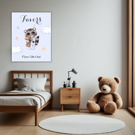 Gentle Boy Raccoon Blue Baby Shower Favors Poster
