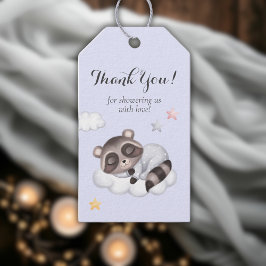 Gentle Boy Raccoon Blue Baby Shower Tack Presentetikett