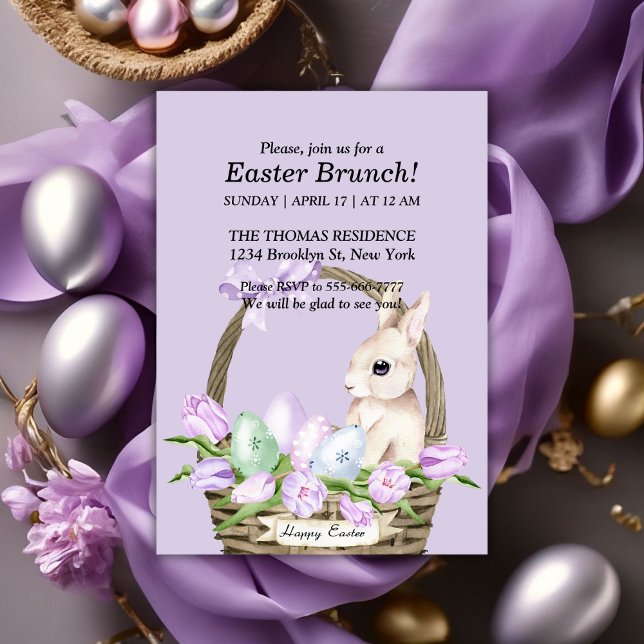Gentle Bunny Watercolor Påsk Brunch Inbjudningar (Lilac Watercolor Easter Bunny Brunch Invitation)