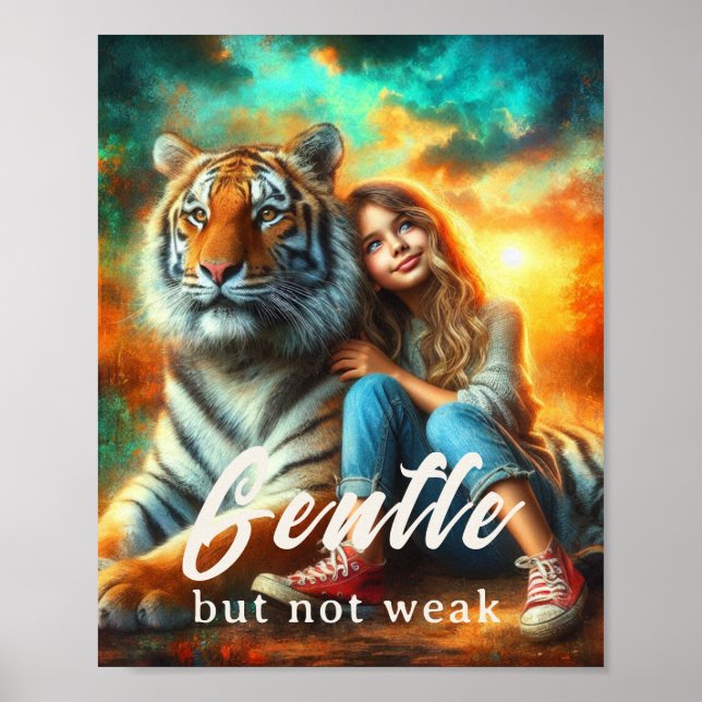 Gentle but Not Weak – Inspirational Tiger Canvas  Poster (Framsidan)