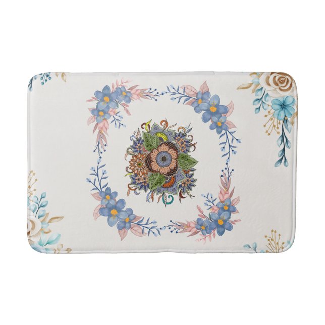 Gentle Calm - Soft Blue Watercolor Floral Art Badrumsmatta (Framsidan)