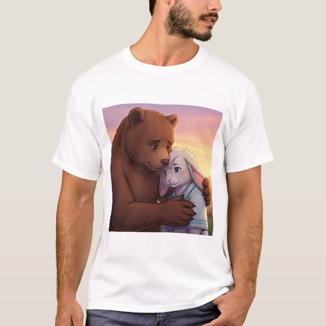 Gentle Comfort: Ett björn- och kaninembrace T Shirt (Framsida)