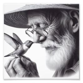 Gentle Connection Äldre man and Hummingbird Art Fototryck