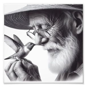 Gentle Connection Äldre man and Hummingbird Art Fototryck