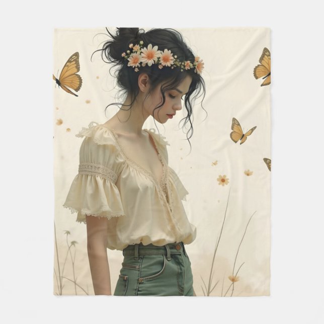 Gentle Elegance in a Butterfly Dance Fleecefilt (Framsidan)