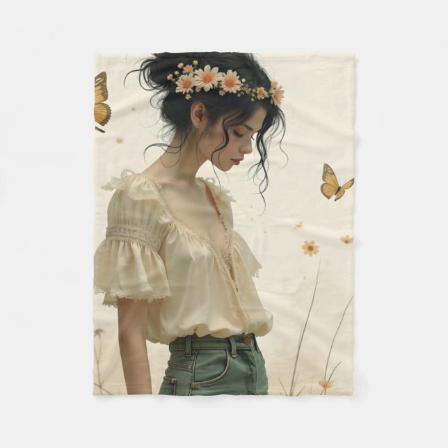 Gentle Elegance in a Butterfly Dance Fleecefilt (Framsidan)