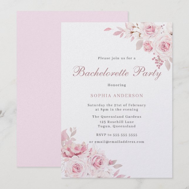 Gentle  Elegant Flowers Bachelorette Party Inbjudningar (Fram/baksida)