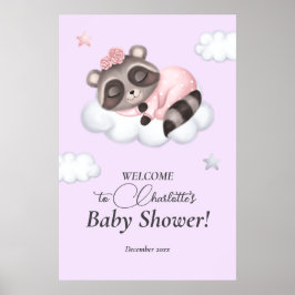 Gentle Flicka Raccoon Lilac Baby Shower Välkommen Poster