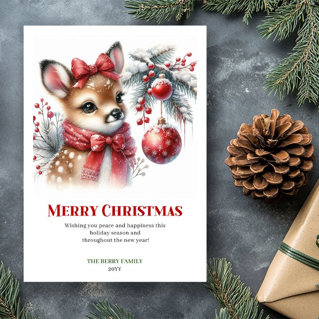 Gentle Forest Fawn Watercolor Christmas Printable  Julkort (Gentle Forest Fawn Watercolor Christmas Printable Chris)