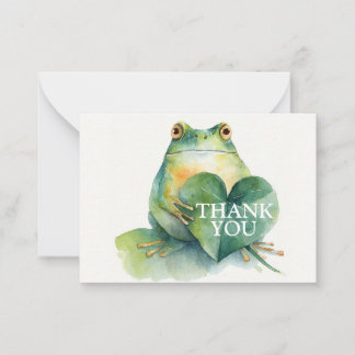 Gentle Frog with a Heart Shaped Leaf Thank You Anteckningskort