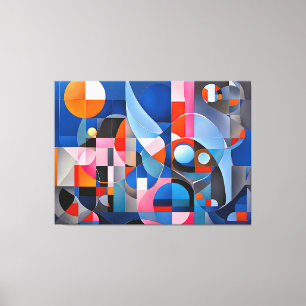 Gentle Geometry: Hues of Blue & Rosa in Abstrakt Canvastryck