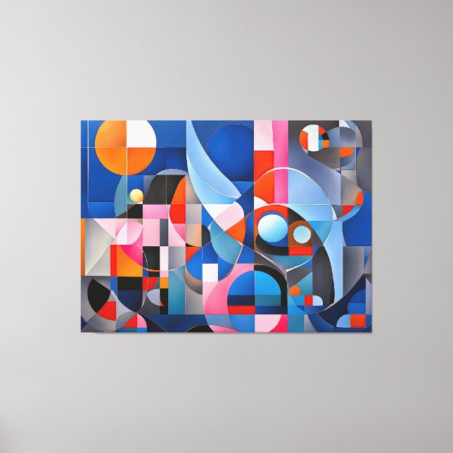 Gentle Geometry: Hues of Blue & Rosa in Abstrakt Canvastryck (Framsida)