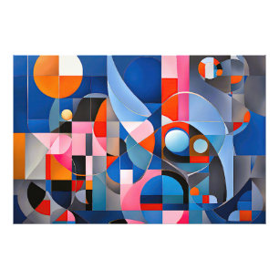 Gentle Geometry: Hues of Blue & Rosa in Abstrakt Fototryck