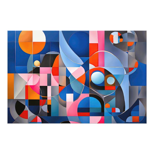 Gentle Geometry: Hues of Blue & Rosa in Abstrakt Fototryck (Framsidan)