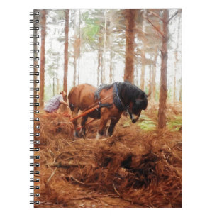 Gentle Giant - Draft Horse Hauling Logs in Forest Anteckningsbok
