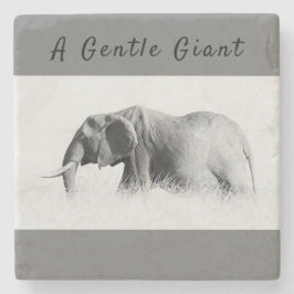 Gentle Giant Elephant High nyckel-foto med text Stenunderlägg