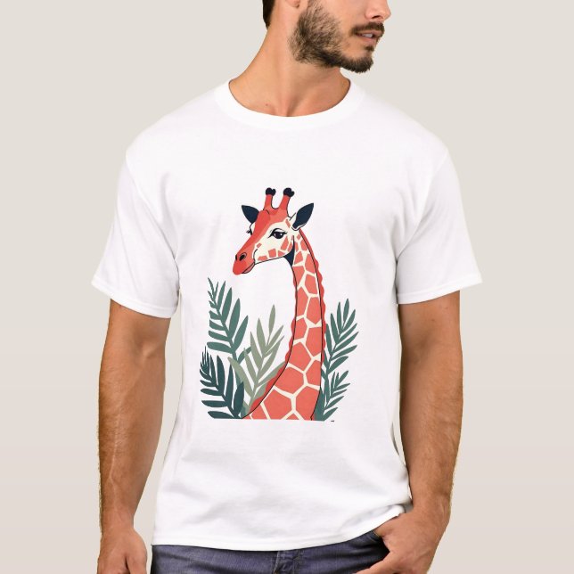Gentle Giraffe med Tropical Löv T Shirt (Framsida)
