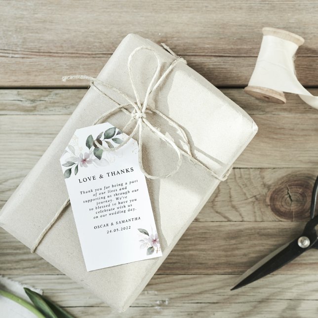 Gentle Greenery Watercolor Löv & Flower | GULD Presentetikett (Skapare uppladdad)