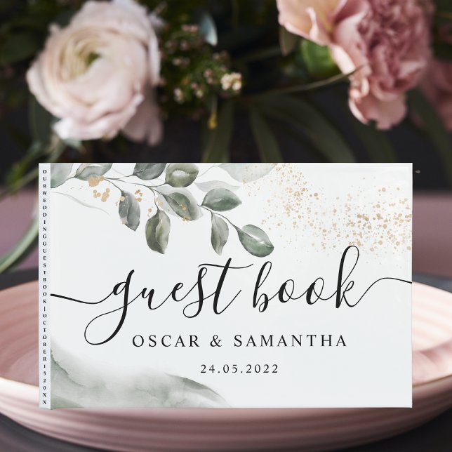 Gentle Greenery Watercolor Löv | Guld-damm | Gästböcker (Skapare uppladdad)